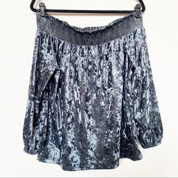 Lucky Brand Velvet Off the Shoulder Top Cool Grey Size Medium - Picture 8 of 8